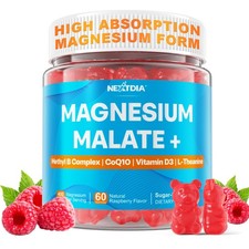 Magnesium Malate Energy Gummies Plus L-Theanine, CoQ10, Methyl B12, Methylfol...