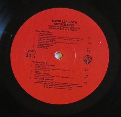 David Lee Roth Skyscraper Vinyl LP Promo Gold Stamp Hype Sticker Van Halen 1988