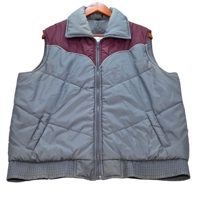 VTG Windbreaker XL Puffer Vest Gray Burgundy Retro Padded Sleeveless Jacket