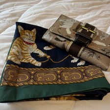 Sydney Love Cat Print Buckle Card Wallet for Women and a cat print scarf  Bundle