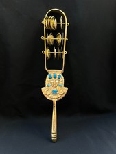 Brass Hathor Sistrum with Turquoise Stone Egyptian Goddess Ritual Rattle