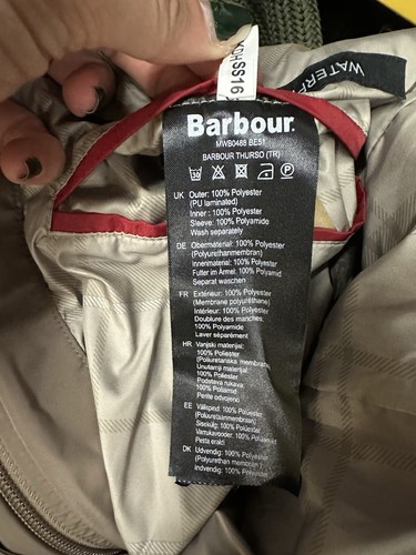 Barbour geknöpfter Regenmantel Damen Large beige durchgehender Reißverschluss Kapuze Kleid Tartan - Bild 10 von 11
