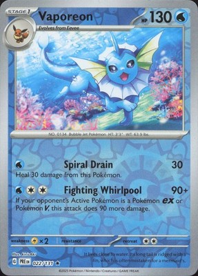 Vaporeon 022/131 Holo Rare Prismatic Evolutions Pokemon Reverse Holo Near Mint
