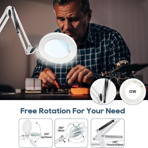 10X Magnifier LED Lamp Magnifying Glass Desk Reading Light 2 in 1 W/ Base&Clamp - Picture 2 of 17