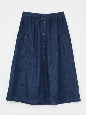 White Stuff Denim High Waist Button Down Margarita Flared Midi Skirt size 12 40 | eBay