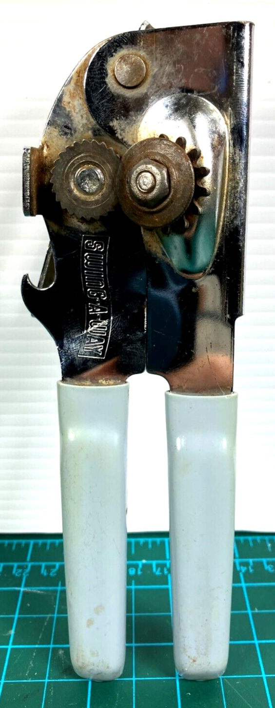 Vintage Swing Away Can Opener Manual Yellow Handle Grips 7” Swing-A-Way USA