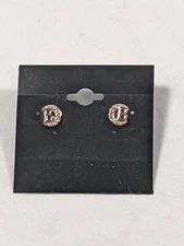Initial "B" Earrings Rose Gold Tone Crescent Moon Tiny Rhinestones Stud 