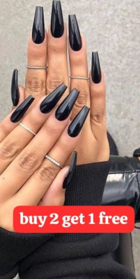 Black Tapered Nail Halloween Christmas acrylic glu sticker Fake false women  girl | eBay.de