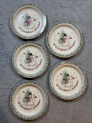 We Can Build a Snowman Plates 10 1/4'' Christmas Holiday Stoneware Dinner (5 Lot)