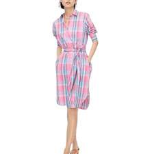 NWT J. Crew Classic-fit Crisp Cotton Poplin Long Sleeve Shirtdress Pink Plaid 6