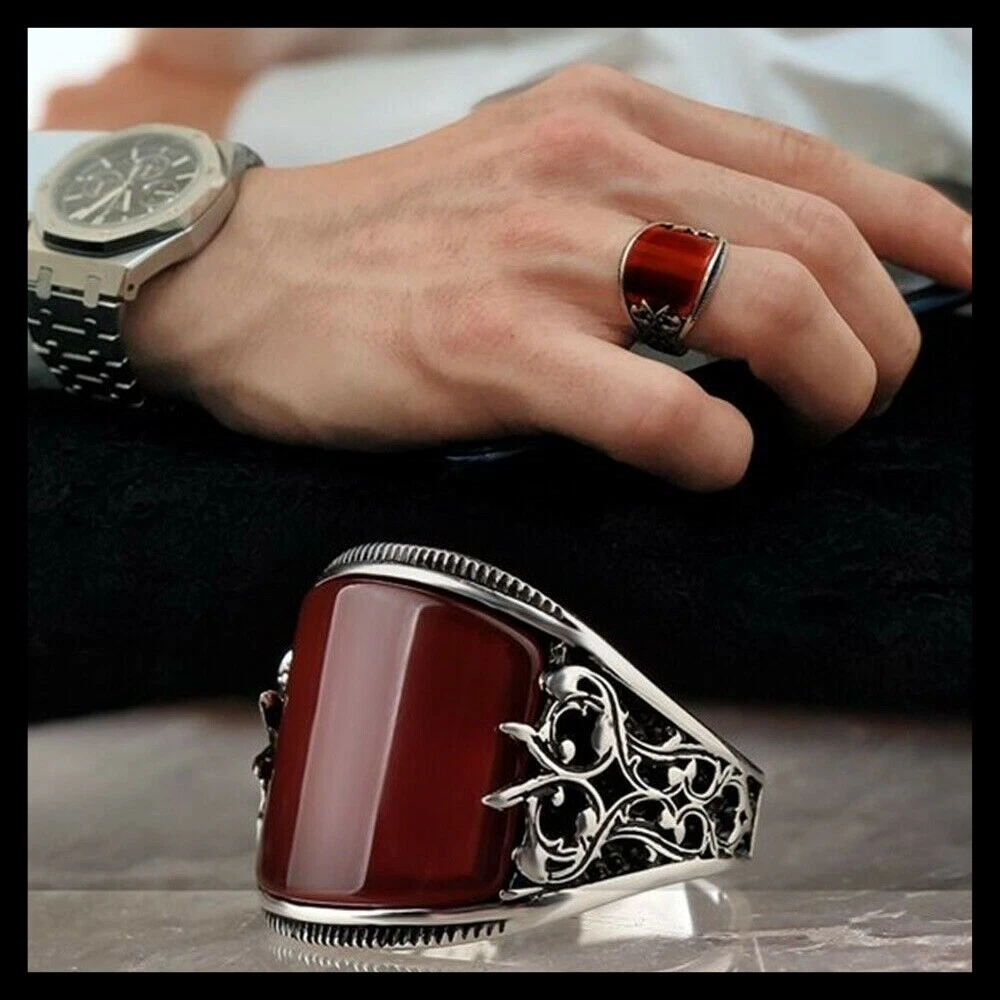 925 Sterling Silver Turkish Handmade Jewelry Agate Aqeeq Stone