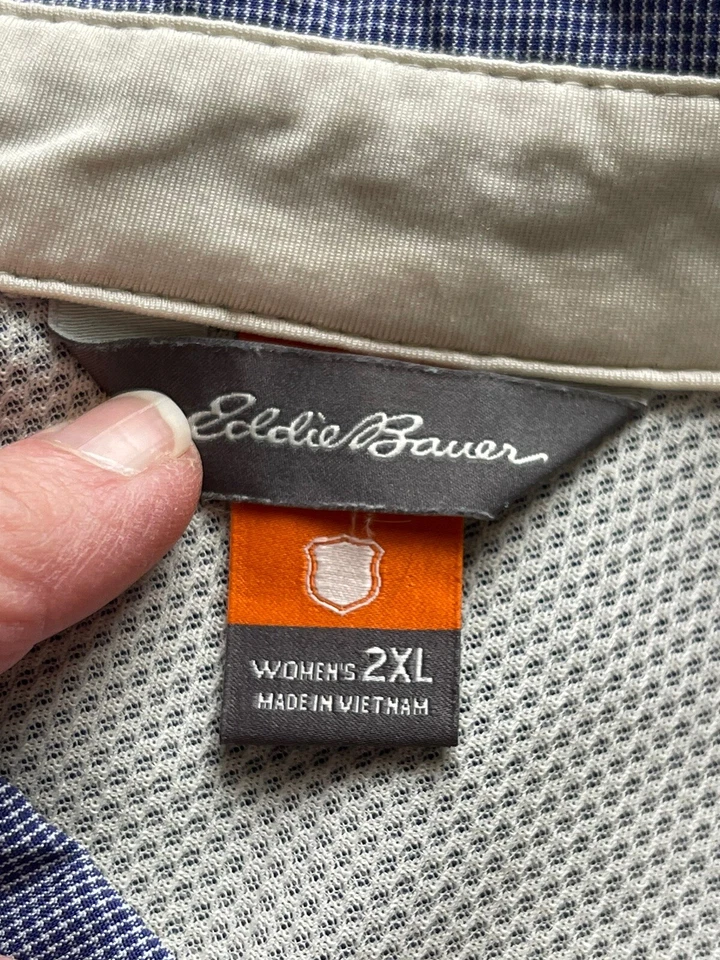 Camisa abotonada Eddie Bauer Sport Shop para mujer 2XL L/S con lengüeta enrollable azul/blanco Foto 3 de 4