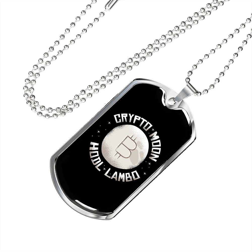 Crypto Moon Crypto Necklace Stainless Steel or 18k Gold Dog Tag 24