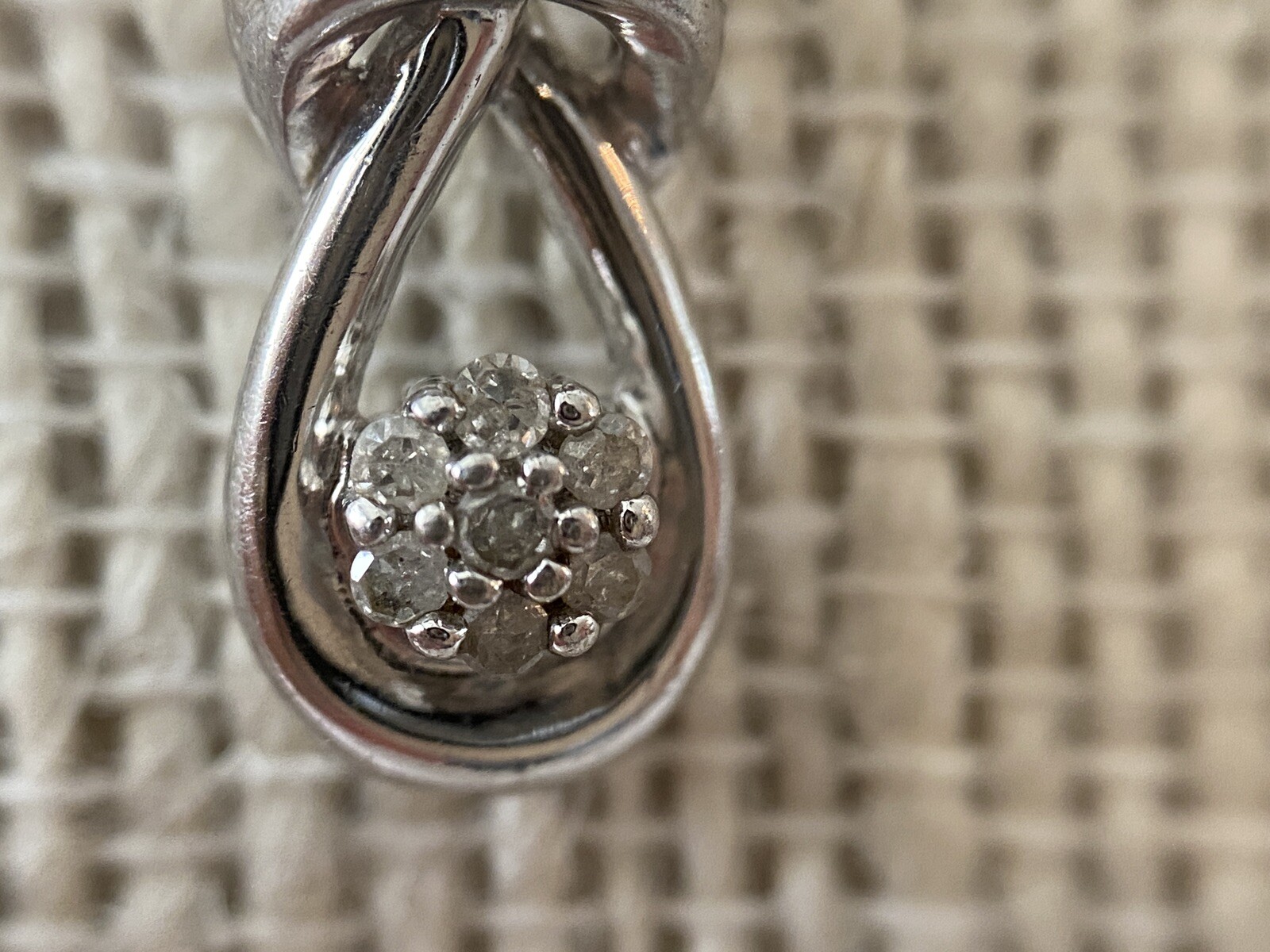 Solid Sterling Silver Diamond Cluster Pendant & N… - image 2