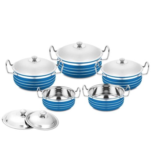 New Stainless Steel Handi Dining Dinnerware Server Blue Color Set 10 Pieces - Picture 1 of 6