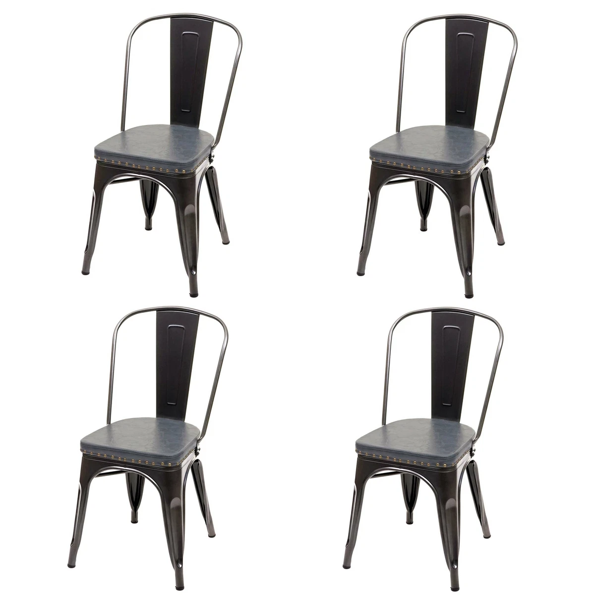 4er-Set Küchenstuhl HWC-H10e, Stuhl, Chesterfield Industrial, schwarz-grau
