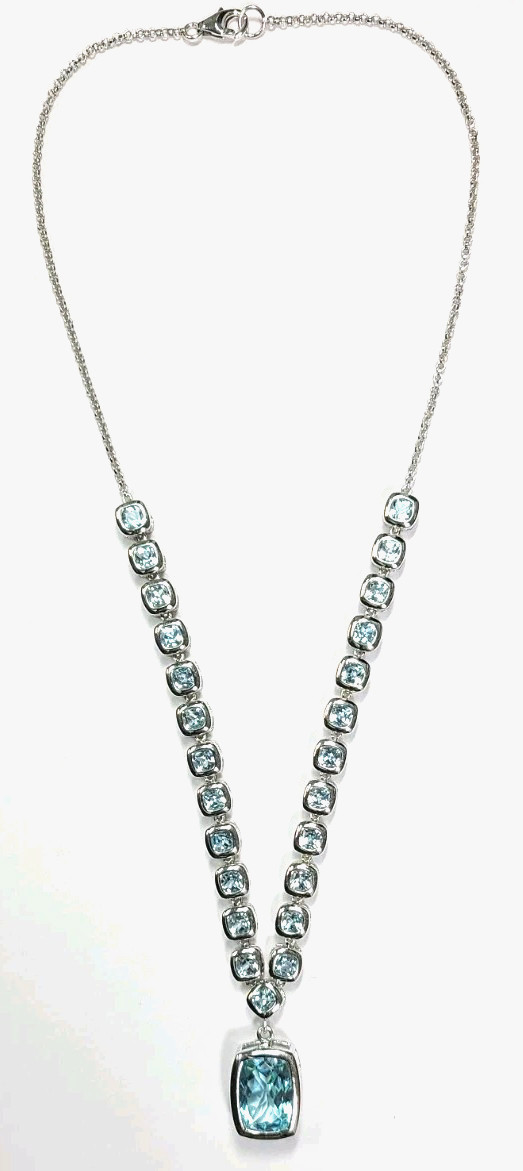 Sterling Silver Rectangular and Square Blue Glass… - image 3