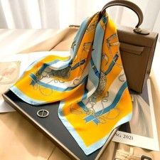 NWT - Elegant Orange-Blue Altar Print Square Scarf SKU 0281 