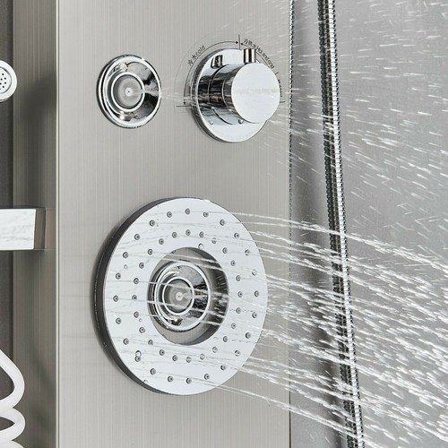 Edelstahl LED Duschsäule Regendusche Massage mit thermostat Duschpaneel Badarmat - Bild 60 von 154