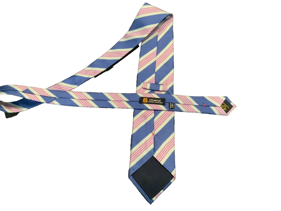 HIELD SAVILE ROW /MENS REPP TIE London Blue Mint Lavender stripe Silk USED - Image 2 of 4