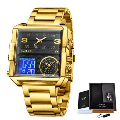 Herren Herren Jungen Uhr Dual Time Analog & Digital Tag Datum Edelstahl OVP
