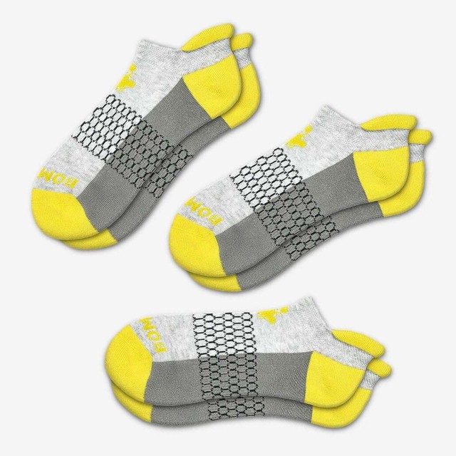 3Pack Bombas Men's Ankle Socks YellowGrayDark Size