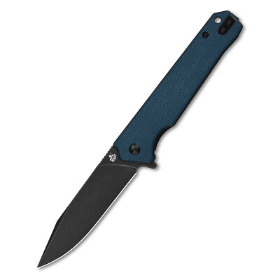 QSP Mamba V2 Folding Knife Blue Micarta Handle D2 Plain Edge Black SW QS111-H2