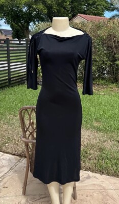 ROBERTO CAVALLI BLACK STRETCH FITTED LACE UP SHOULDER DETAIL CASUAL DRESS Sz M