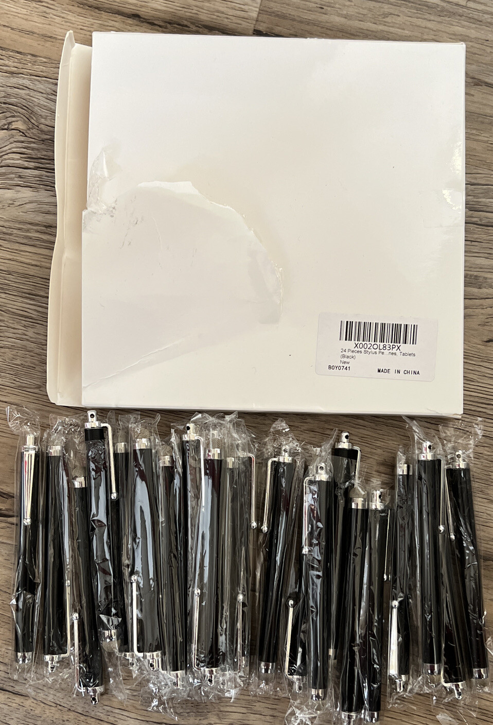 24 Black Stylus Pens for Tablets Torn Box Packaging  -image