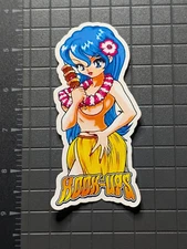 Hook-Ups Sticker Decal - Anime Hula Girl with Blue Hair and Lei Pin-Up