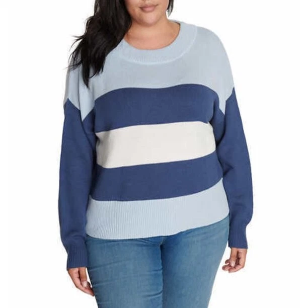 LUCKY BRAND WOMEN S COZY SOFT COTTON COLORBLOCK SWEATER BLUE SIZE