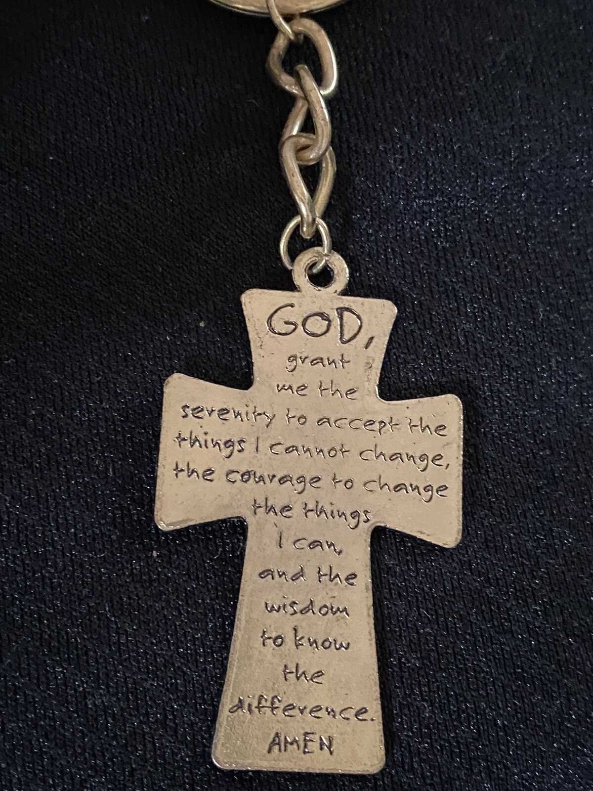 Gold-Tone Cross Pendant Necklace with Serenity Prayer Charm