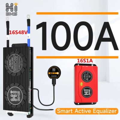 LiFePo4 4S~16S 100A Smart BMS Battery Balancer + 1A Active Equalizer w/Bluetooth