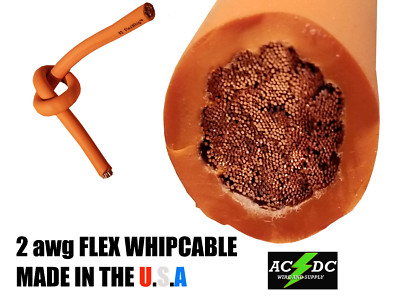 25' #2 HIGHLY FLEXIBLE WELDING WHIP CABLE ORANGE 600V USA MADE EPDM COPPER AWG