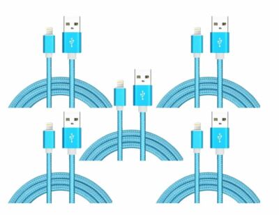 5 Pack Nylon Braided 3FT iPhone Compatible charger/data sync cable (Blue)