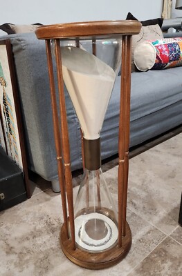 VINTAGE HOURGLASS 26'' SANDTIMER WOODEN NAUTICAL 60S?