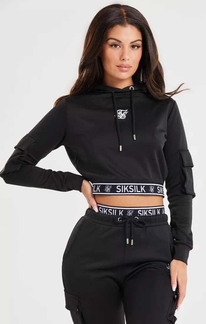 SikSilk Womens Black Cargo Cropped Hoodie UK8 Extra Small eBay
