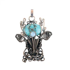 Memorial Day Deal Copper Natural Amazonite Rainbow Moonstone Deer Face Pendant