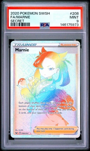2020 POKEMON SWORD & SHIELD SECRET #208 FULL ART/MARNIE PSA 9