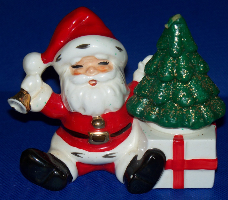 VTG JAPAN CERAMIC SANTA CLAUS CHRISTMAS CANDLE HOLDER WITH CHRISTMAS TREE CANDLE