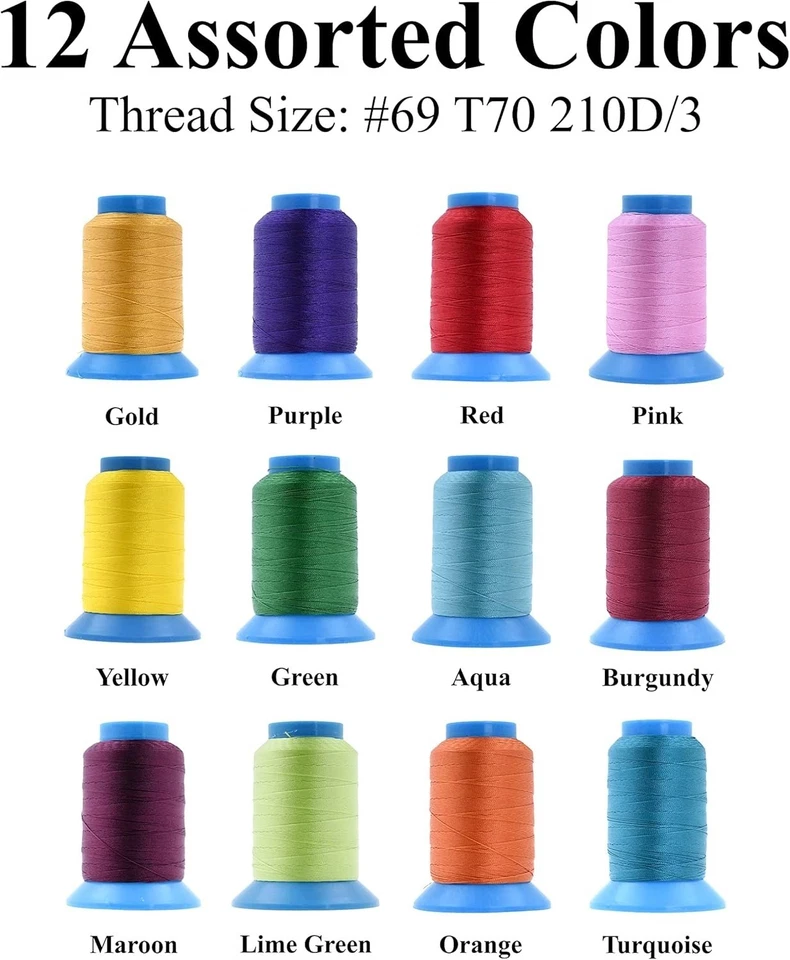 Heavy Duty Bonded Nylon Thread - 12 Assorted Colors, 3600 YDs for All Projects - Image 4 of 4