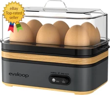 Rapid Egg Cooker Electric 6 Eggs Capacity, Soft, Medium, Hard Boiled, Poacher, O