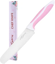 Serrated Bread Knife - 6" Stainless Steel Kitchen Knife - Pink