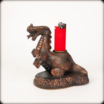Rare Vintage 1983 Tapletop Metal Dragon BIC Lighter Holder