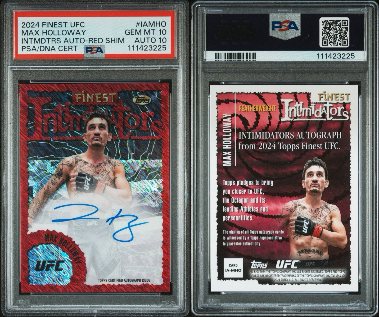 Max Holloway Auto Intimidators Red Shimmer PSA 10 AUTO 10 2024 Finest UFC POP 1 view 3