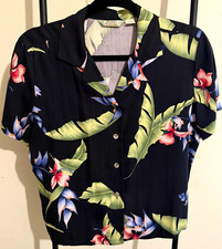 Tommy Bahama Men's M Silk Black Tropical Floral Short Sleeve Collared Button-Up