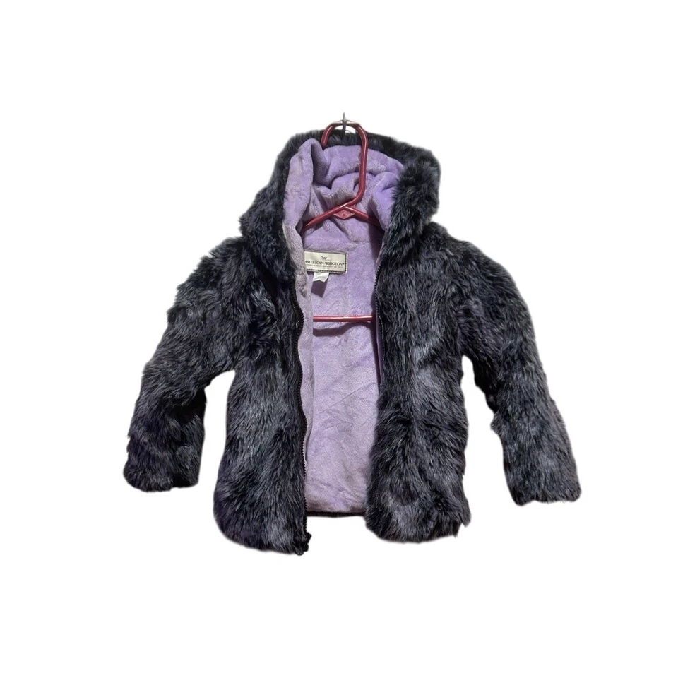 Chaqueta Abrigo American Widgeon Niña Piel Sintética Talla 4T Con Capucha Púrpura y Gris Foto 3 de 4