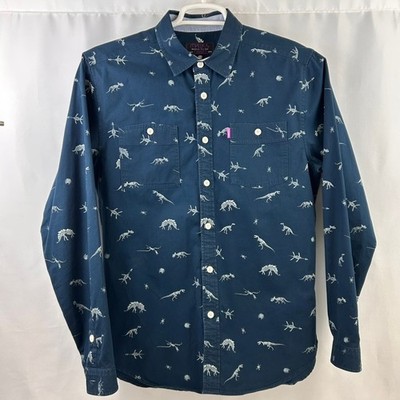 Mishka MNWKA NYC Blue Sz M Long Sleeve Button Up Shirt Dinosaur Skeleton Bones