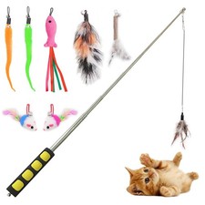 Whefory Cat Fishing Pole for Indoor Cats,Interactive cat Toys with Colorful Feat