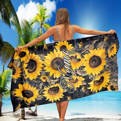 1pc Super Absorbent Quick-Drying Beach Towel, Sunflower Pattern Customized Nam